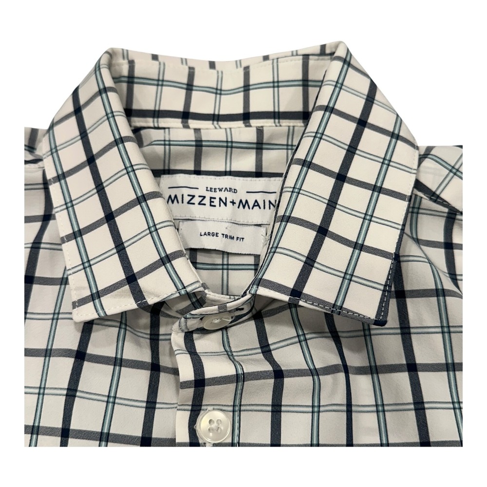 Men's Mizzen + Main Leeward Button Down Shirt‎ White Plaid Trim Fit Size Large - Picture 2 of 11